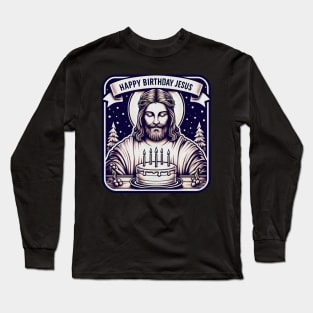 Happy Birthday Jesus Make A Wish Birthday Cake White Christmas Long Sleeve T-Shirt